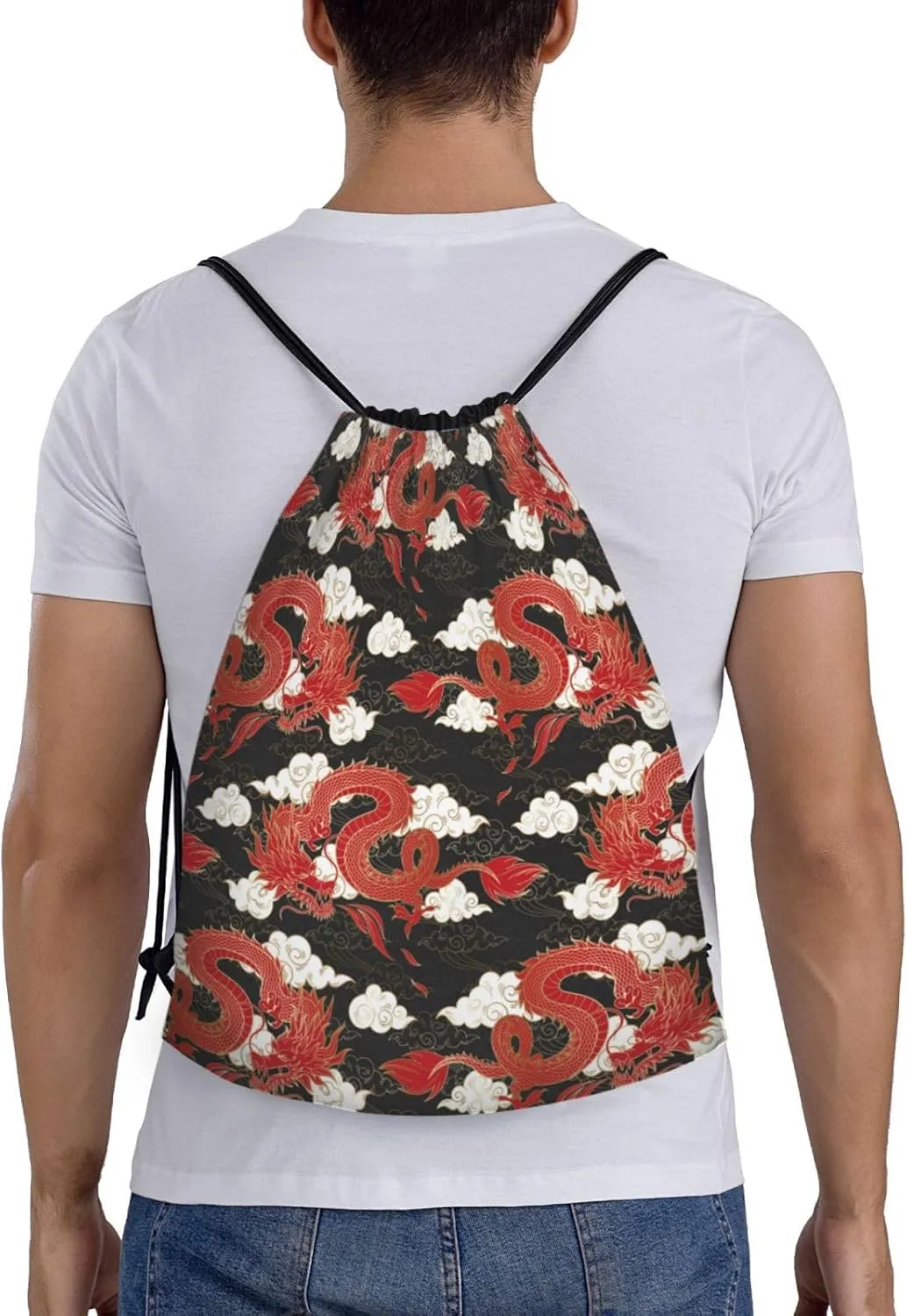 Cool Dragon Drawstring Backpack,Dragons Drawstring Bag Cute Beach Sack Bags For Gym Shopping Sport Yoga