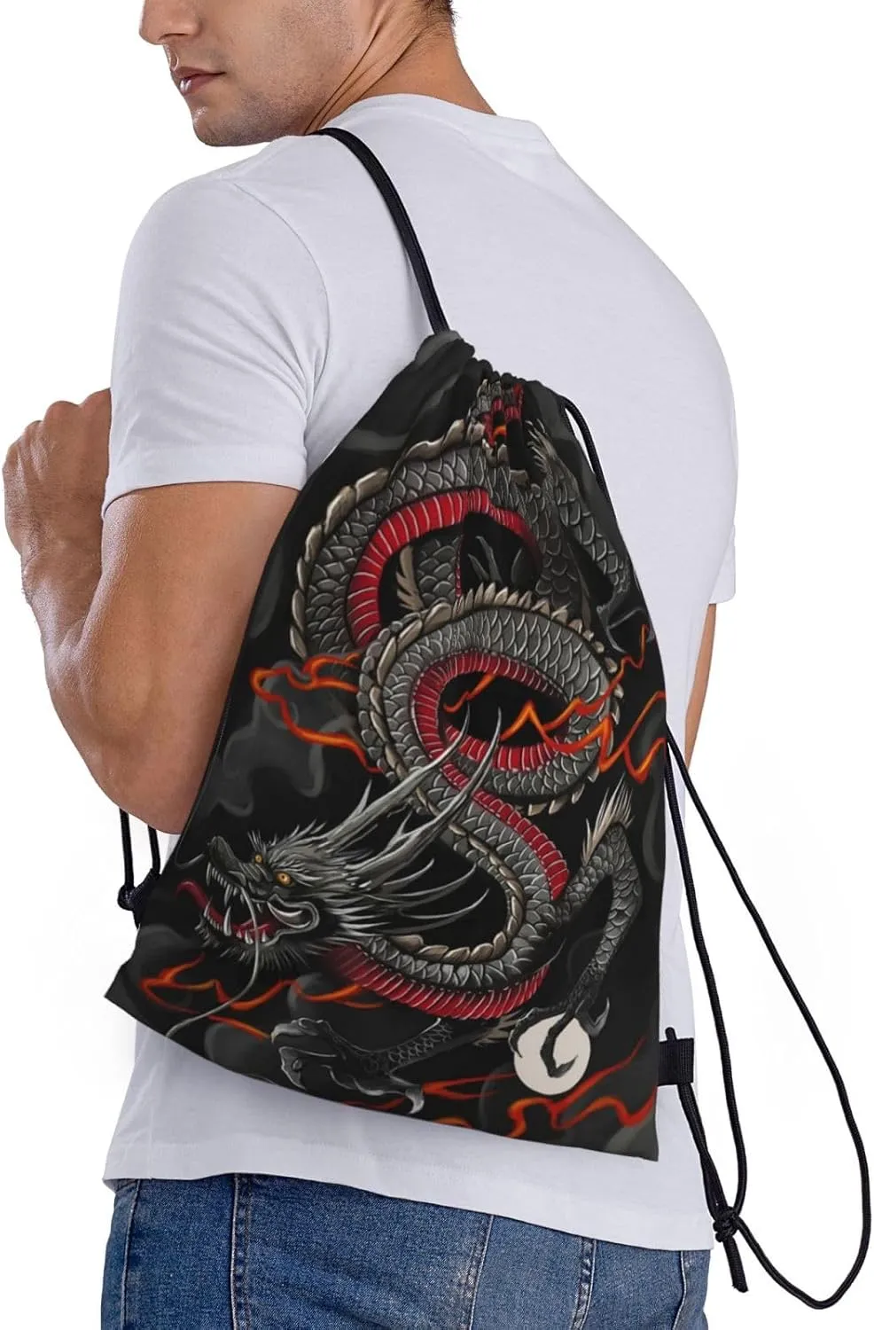 Cool Dragon Drawstring Bags Backpack Bag Casual String Daypack for Women Men Sport Gym Yoga Travel Backpacks