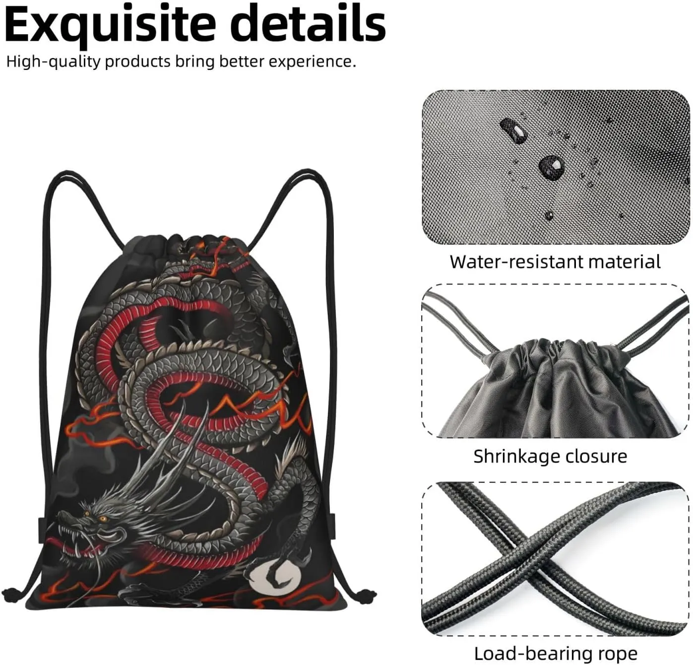 Cool Dragon Drawstring Bags Backpack Bag Casual String Daypack for Women Men Sport Gym Yoga Travel Backpacks