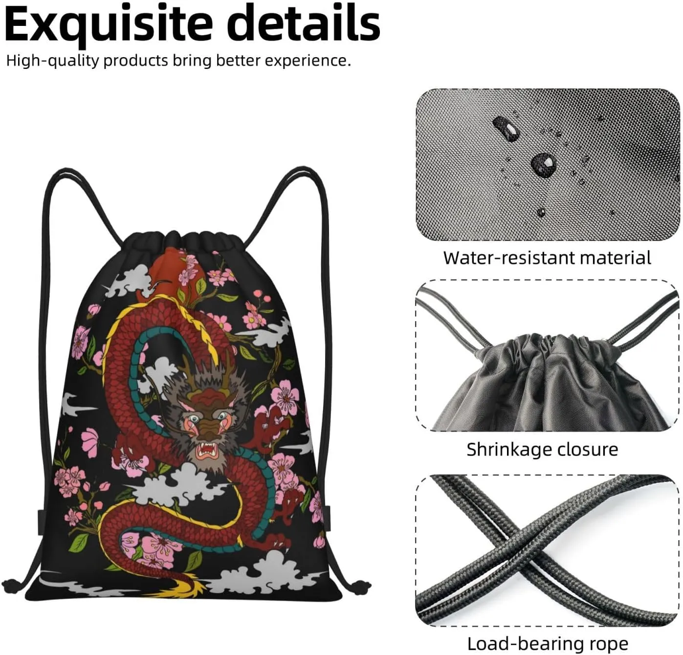 Cool Dragon Drawstring Bags Backpack Bag Casual String Daypack for Women Men Sport Gym Yoga Travel Backpacks