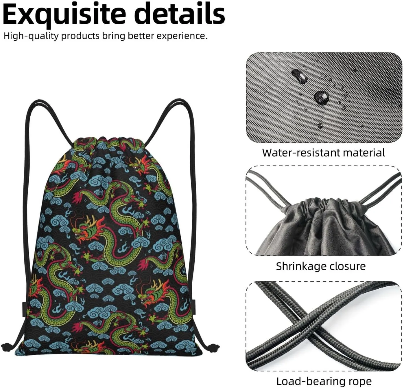 Cool Dragon Drawstring Bags Backpack Bag Casual String Daypack for Women Men Sport Gym Yoga Travel Backpacks