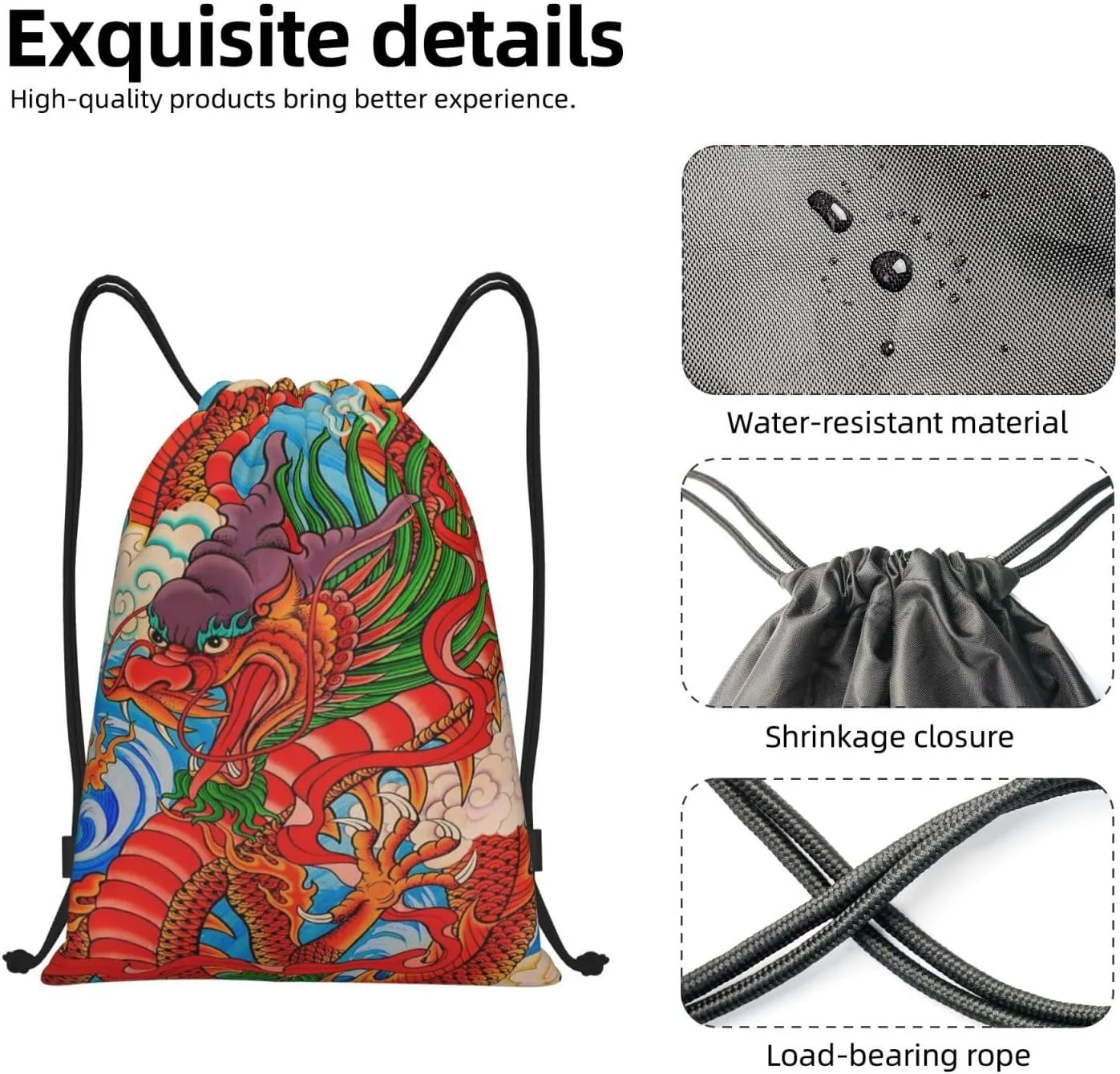 Cool Dragon Drawstring Bags Backpack Bag Casual String Daypack for Women Men Sport Gym Yoga Travel Backpacks