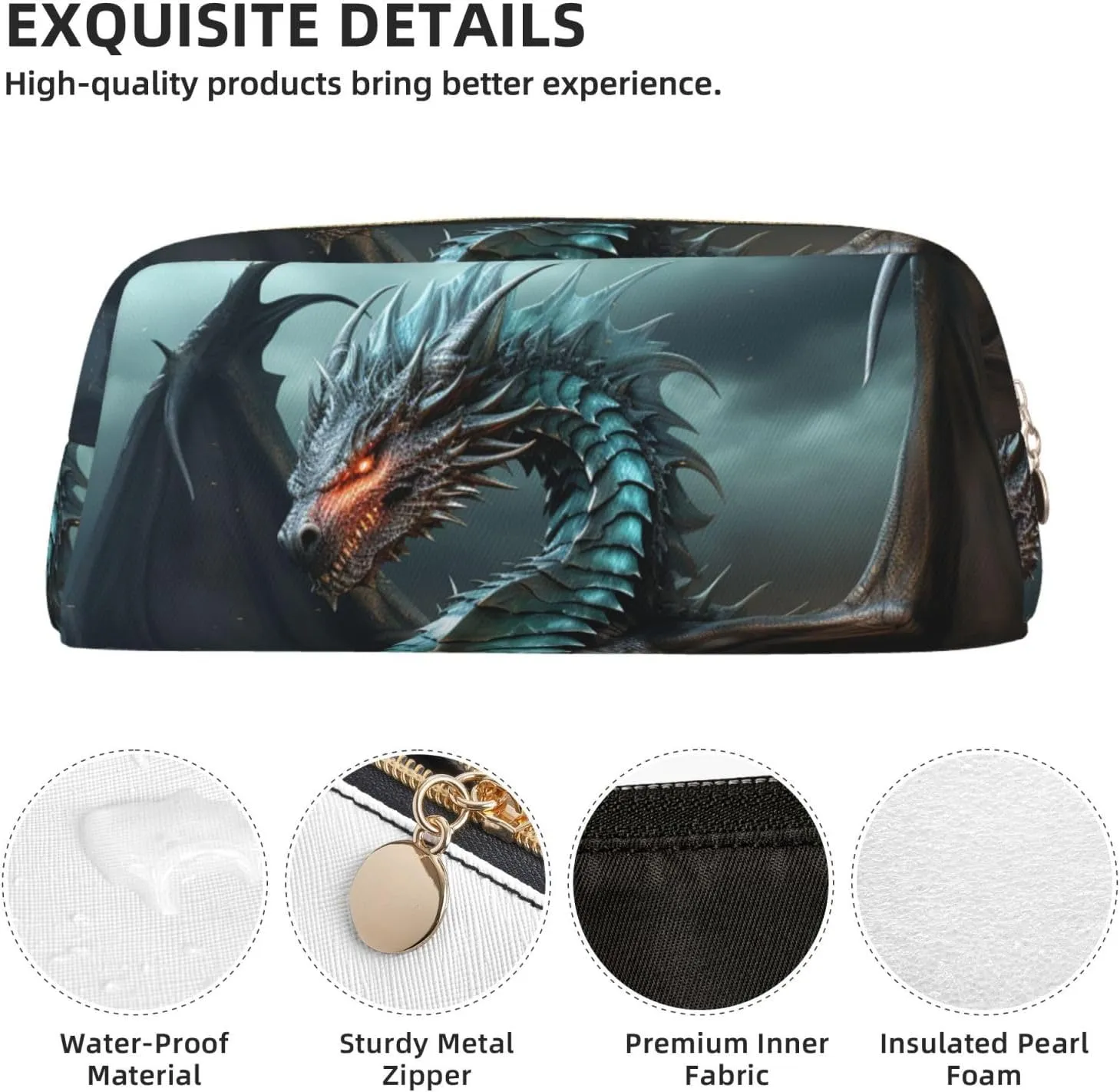 Cool Dragon Makeup Bag Travel Cosmetic Bag for Women Men Pencil Case Zipper Toiletry Bag Purse