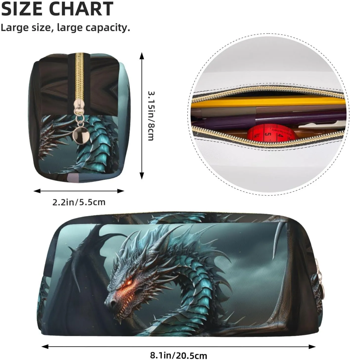Cool Dragon Makeup Bag Travel Cosmetic Bag for Women Men Pencil Case Zipper Toiletry Bag Purse