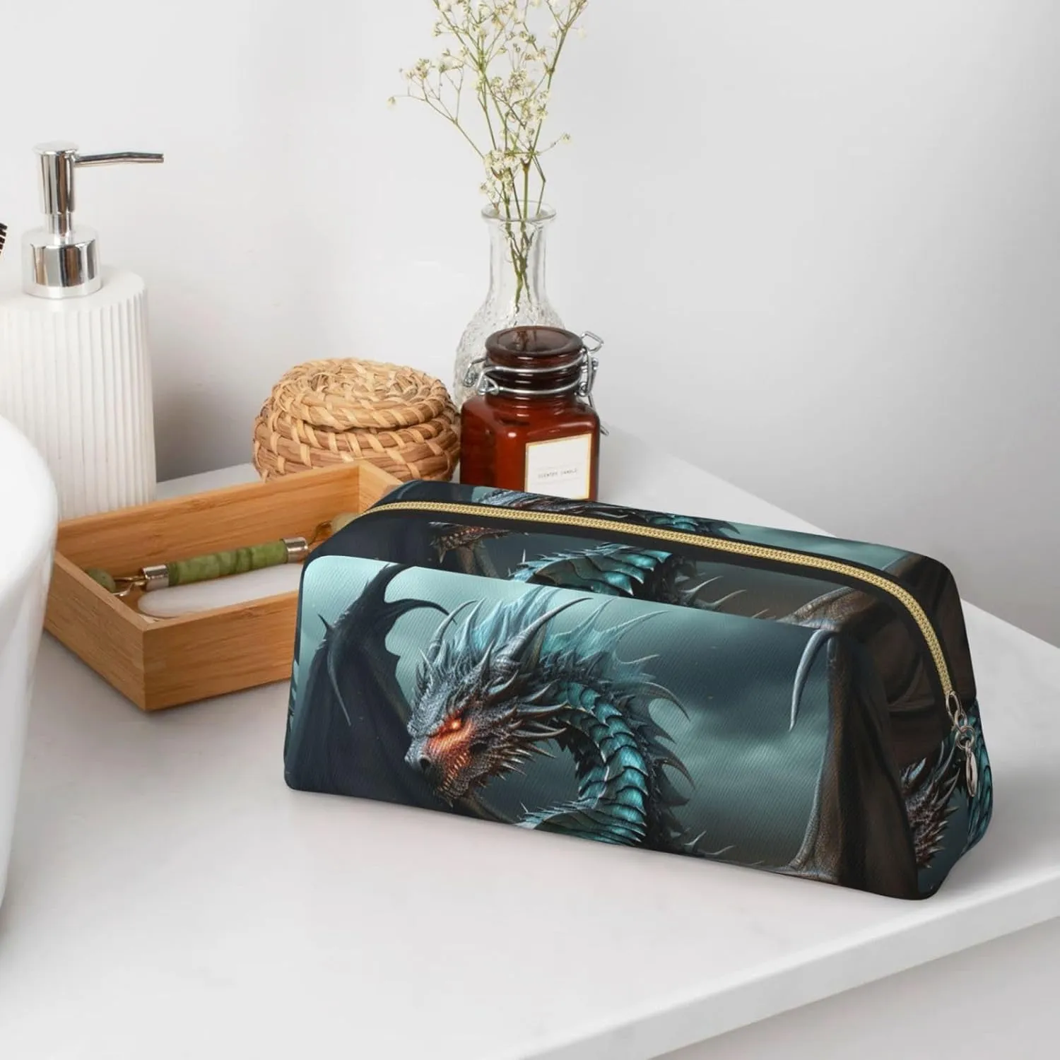 Cool Dragon Makeup Bag Travel Cosmetic Bag for Women Men Pencil Case Zipper Toiletry Bag Purse