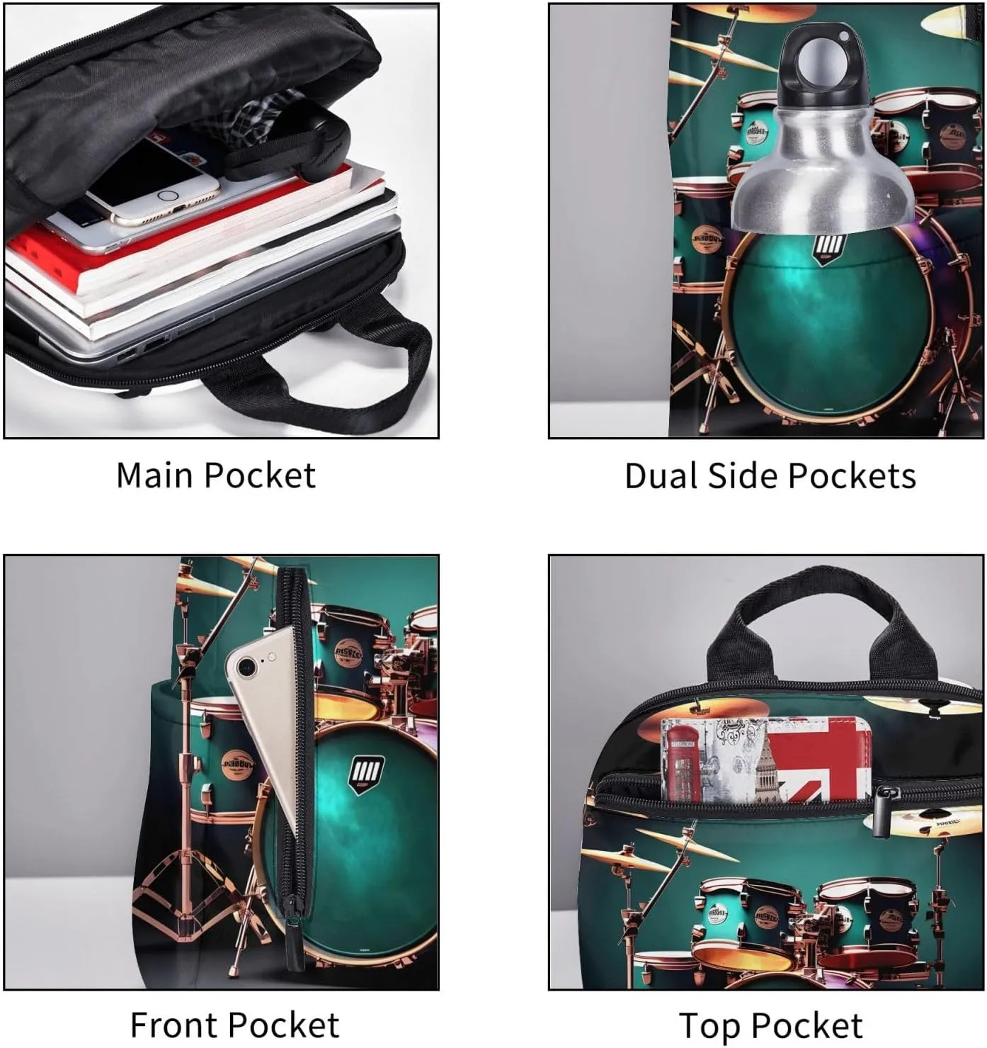 Cool Drum Set Print Lightweight Backpack, Travel Bookbag College Bag,Laptop Backpack For Men Women