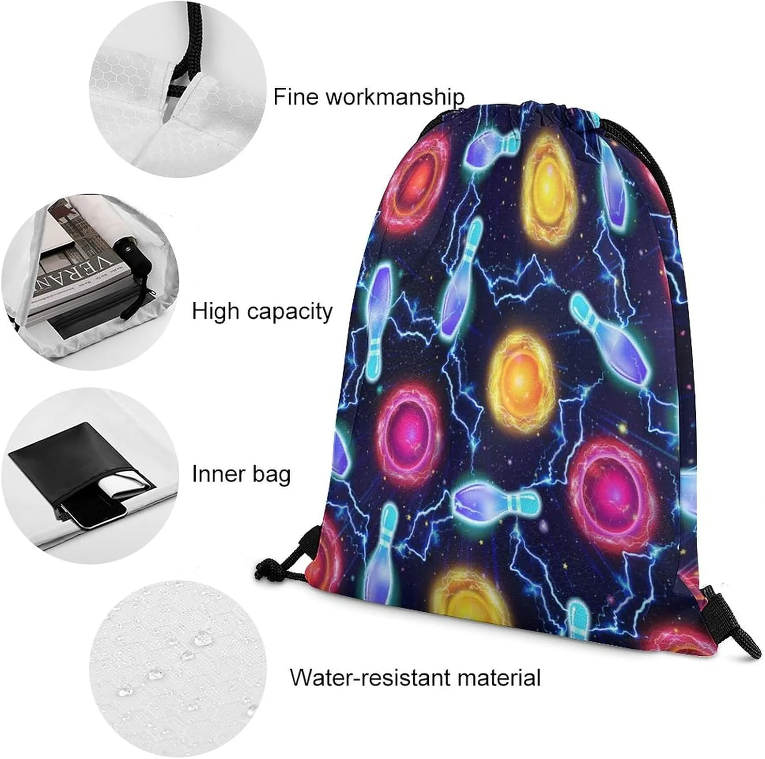 Cool Game Bowling Drawstring Backpack Sports Drawstring Bags Gym String Bag