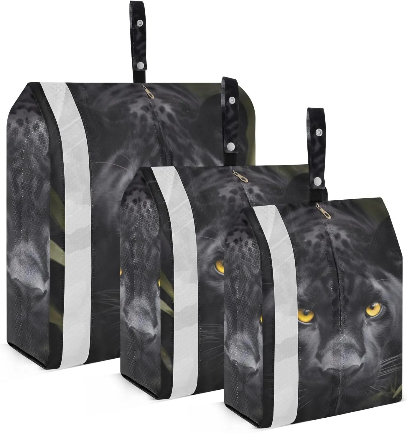 Cool Panther Black Leopard Packing Cubes Set of 3, Lightweight Travel Luggage Organizers Foldable Bags for Easy Packing and Organization