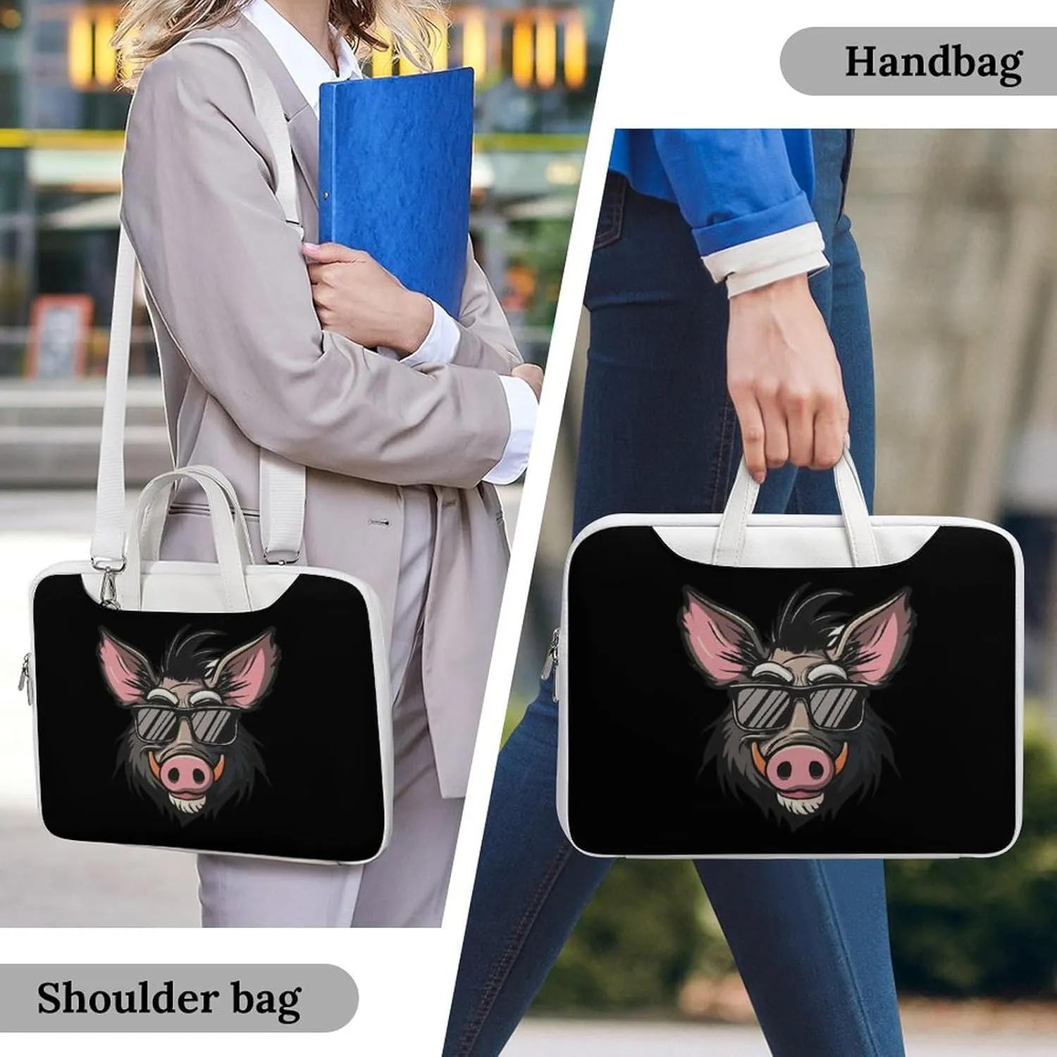 Cool Pigs Wild Boar with Glasses Pigs Laptop Tote Bag Waterproof Computer Carrying Case Business Office Briefcase