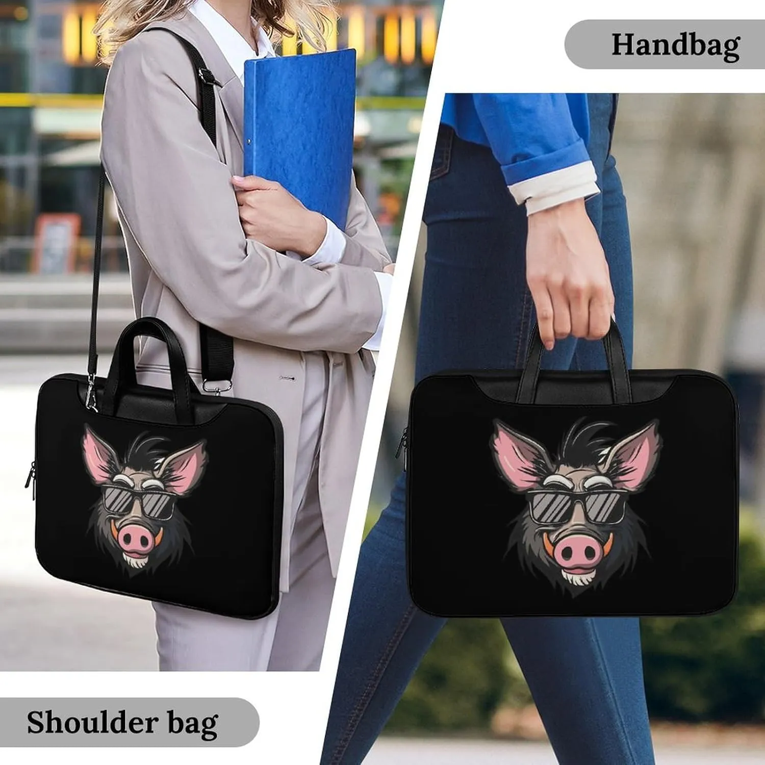 Cool Pigs Wild Boar with Glasses Pigs Laptop Tote Bag Waterproof Computer Carrying Case Business Office Briefcase