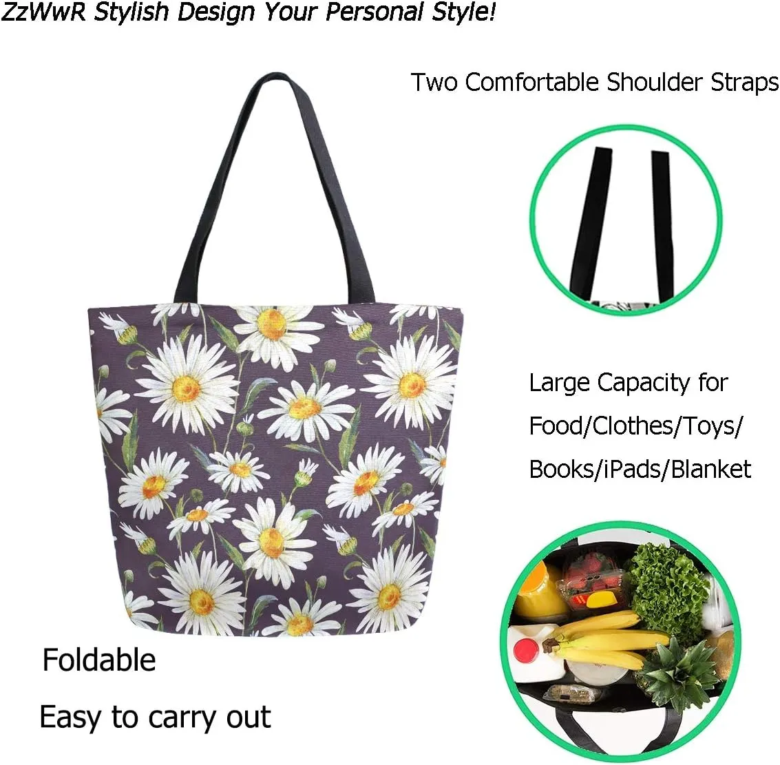 Cool Printed Extra Large Shoulder Tote Bag for Beach Travel Weekender Gym Reusable Grocery Shopping