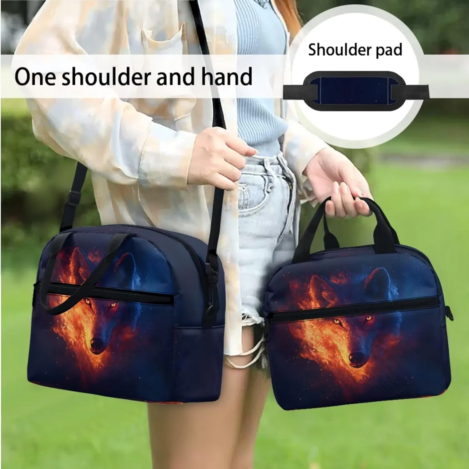 Cool School Backpack for Kids Boys 3D Wolf Print Backpack Book Bag with Insulated Lunch Bag Box Pencil Case 3 Pieces Set Back to School Supplies
