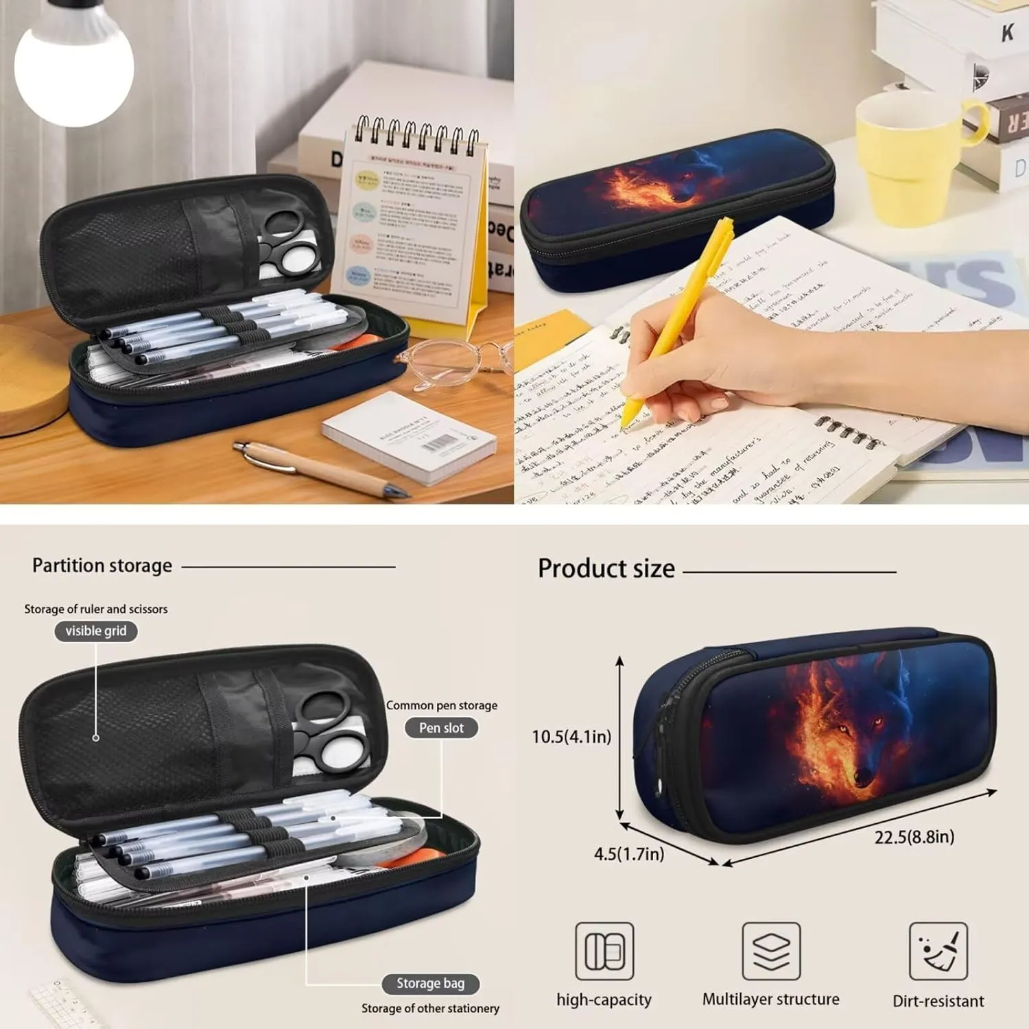 Cool School Backpack for Kids Boys 3D Wolf Print Backpack Book Bag with Insulated Lunch Bag Box Pencil Case 3 Pieces Set Back to School Supplies