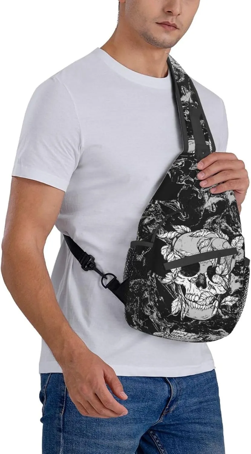 Cool Skull Unisex Chest Bags Crossbody Sling Backpack Travel Hiking Daypack Crossbody Bag For Men
