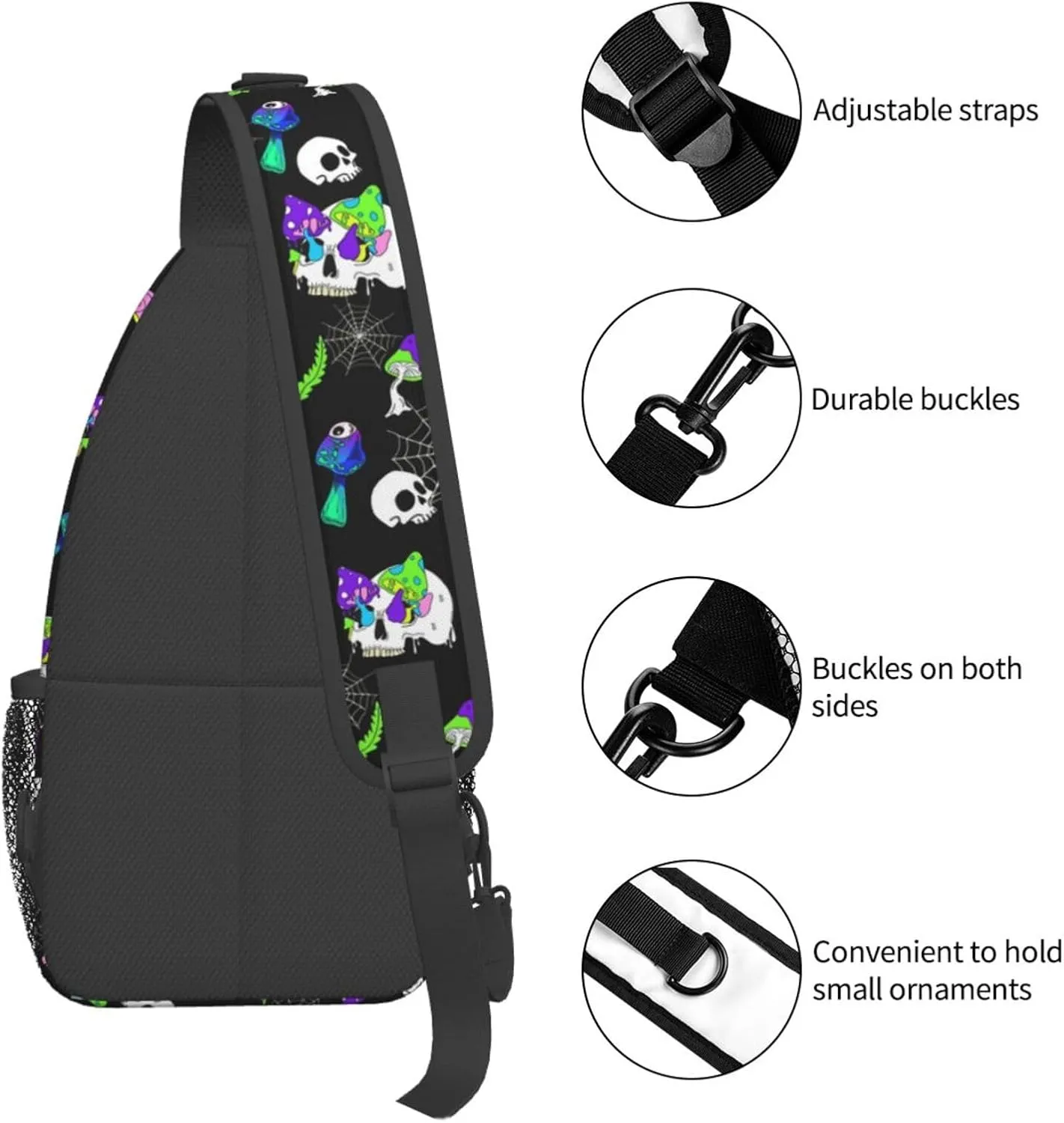Cool Skull Unisex Chest Bags Crossbody Sling Backpack Travel Hiking Daypack Crossbody Bag For Men
