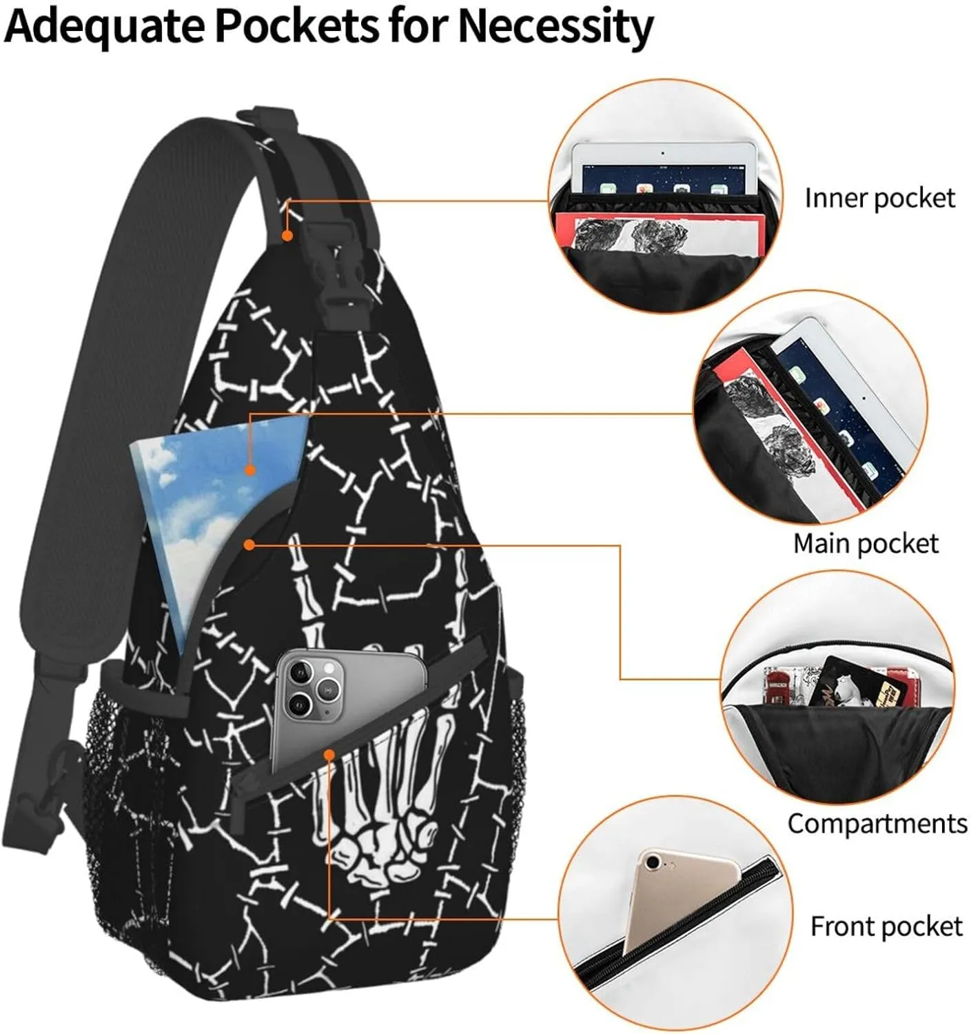 Cool Skull Unisex Chest Bags Crossbody Sling Backpack Travel Hiking Daypack Crossbody Bag For Men