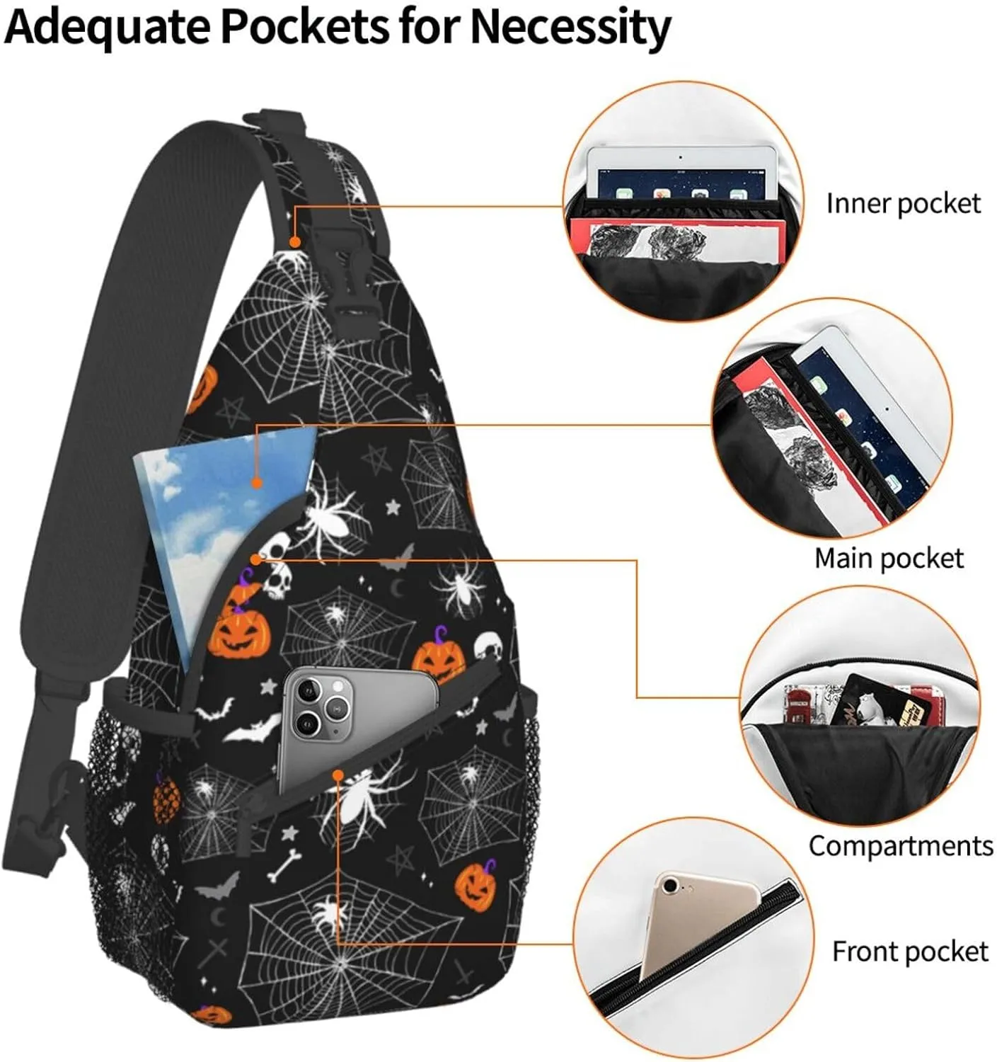 Cool Skull Unisex Chest Bags Crossbody Sling Backpack Travel Hiking Daypack Crossbody Bag For Men