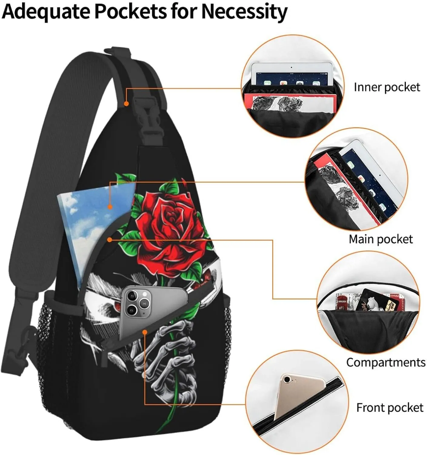 Cool Skull Unisex Chest Bags Crossbody Sling Backpack Travel Hiking Daypack Crossbody Bag For Men