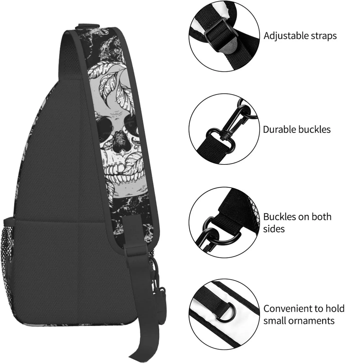 Cool Skull Unisex Chest Bags Crossbody Sling Backpack Travel Hiking Daypack Crossbody Bag For Men