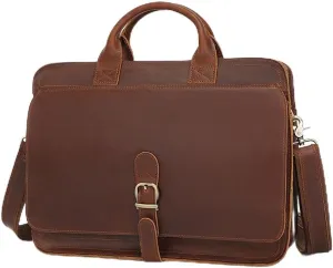 CSCDD Vintage Genuine Leather Men's Multifunctional Computer Bag Single Shoulder Oblique Straddle Portable Briefcase
