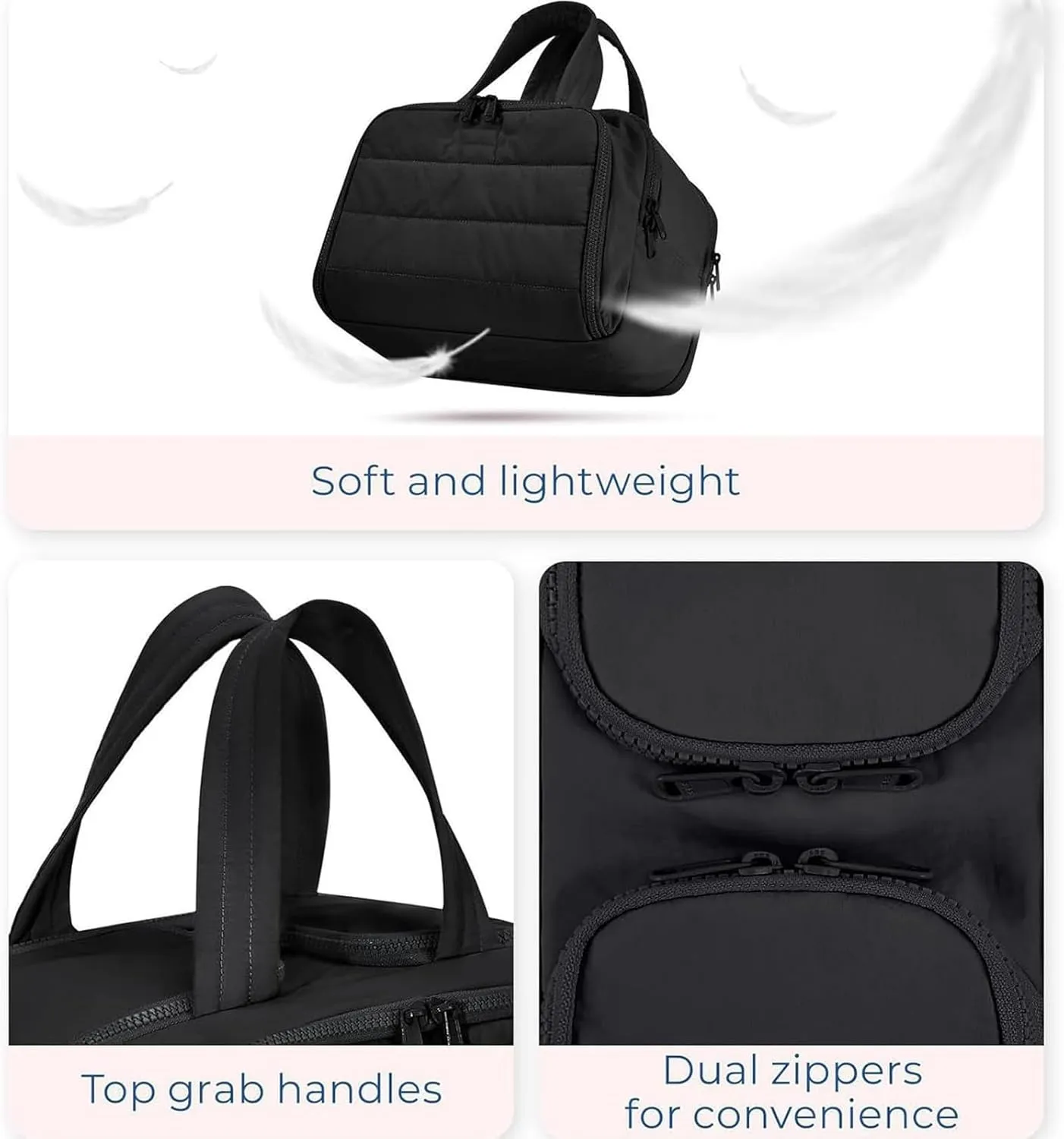 Cureaway Travel Bag, Cureaway Travel Cosmetic Bag, Large Capacity Wide-Open Cosmetic Bags, Waterproof Portable Pouch Open Flat Toiletry Bags, Dry-And-Wet Separation (Black)
