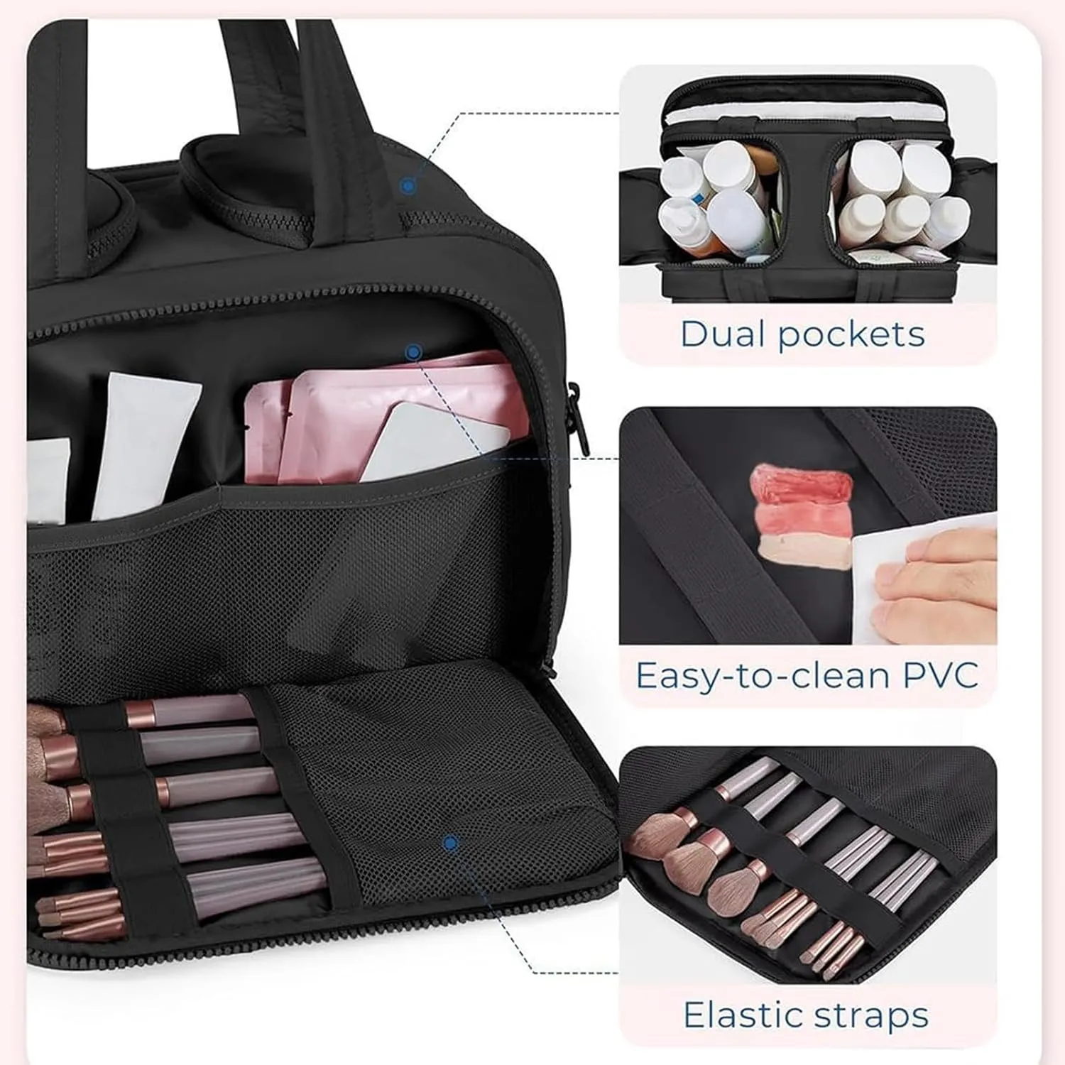 Cureaway Travel Bag, Cureaway Travel Cosmetic Bag, Large Capacity Wide-Open Cosmetic Bags, Waterproof Portable Pouch Open Flat Toiletry Bags, Dry-And-Wet Separation (Gray)