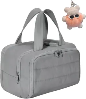Cureaway Travel Cosmetic Bag, Large Capacity Wide-Open Travel Cosmetic Bag, Waterproof Portable Pouch Open Flat Toiletry Bags, Dry-And-Wet Separation (Gray)