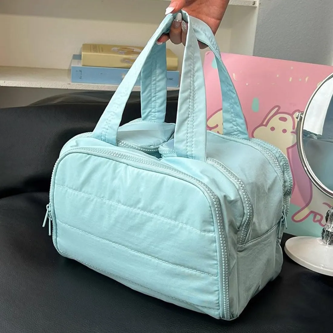 Cureaway Travel Cosmetic Bag, Large Capacity Wide-Open Travel Cosmetic Bag, Waterproof Portable Pouch Open Flat Toiletry Bags, Dry-And-Wet Separation (Gray)