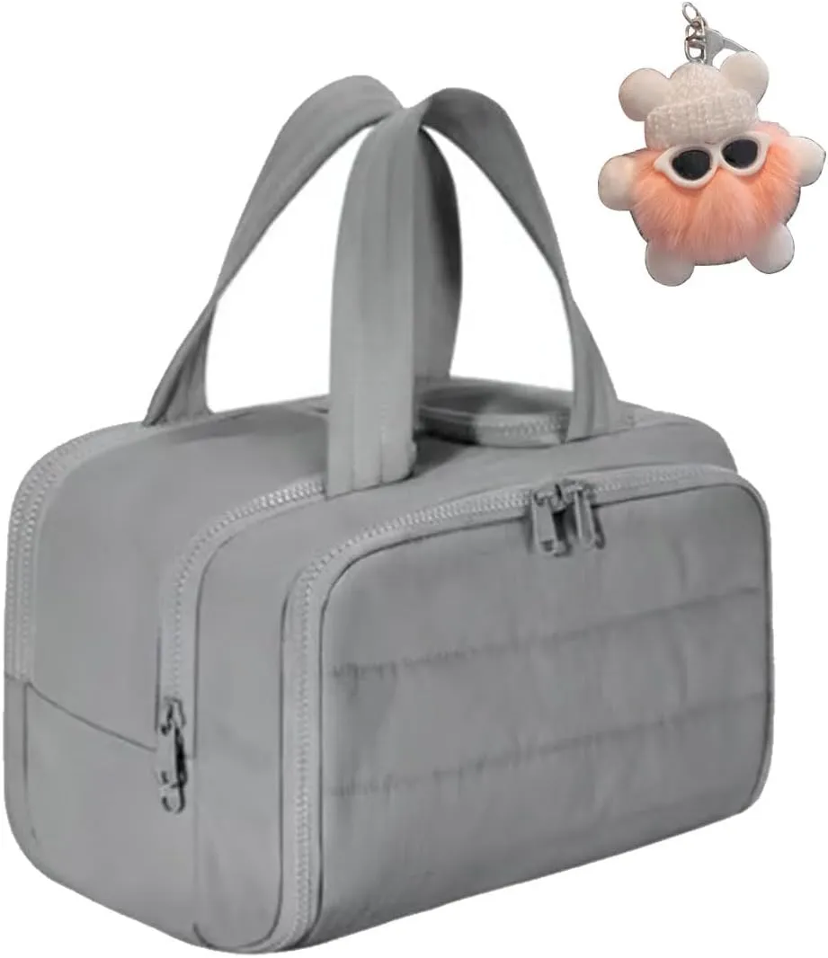 Cureaway Travel Cosmetic Bag, Large Capacity Wide-Open Travel Cosmetic Bag, Waterproof Portable Pouch Open Flat Toiletry Bags, Dry-And-Wet Separation (Gray)