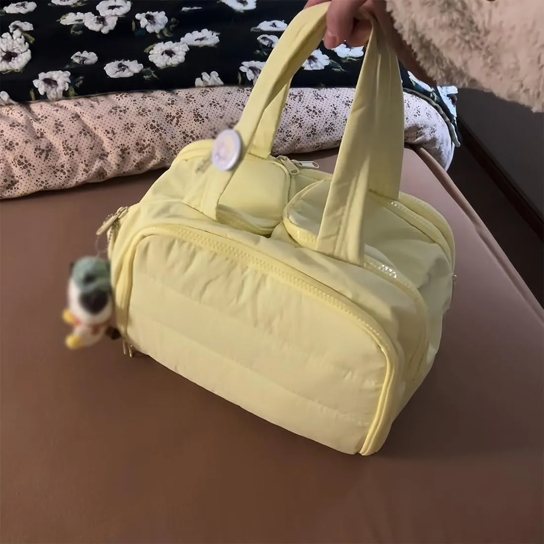 Cureaway Travel Cosmetic Bag, Large Capacity Wide-Open Travel Cosmetic Bag, Waterproof Portable Pouch Open Flat Toiletry Bags, Dry-And-Wet Separation (Khaki)