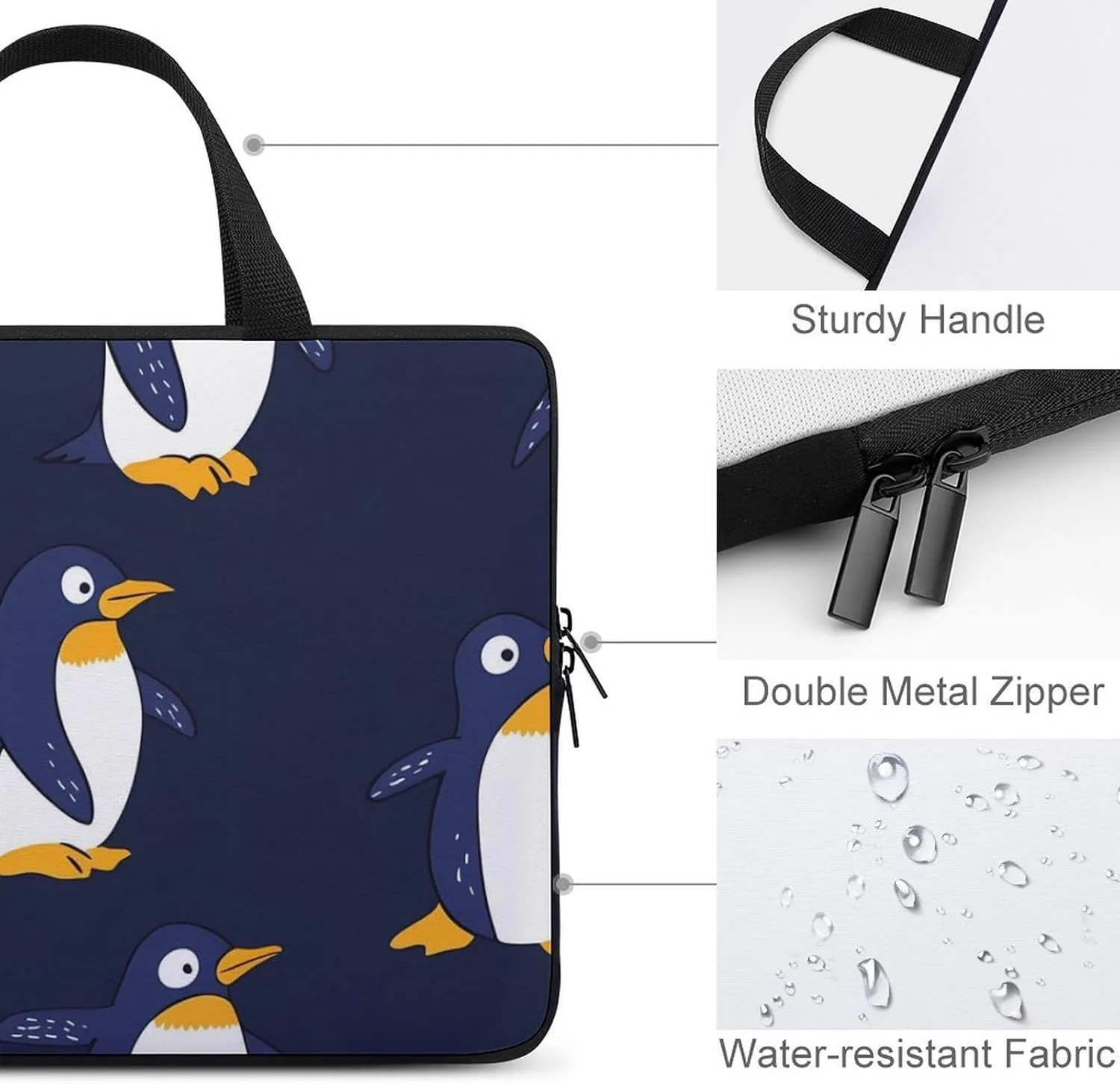 Cute Penguin Pattern Laptop Sleeve Bag Computer Carrying Case Laptops Protective Cover for Travel Business
