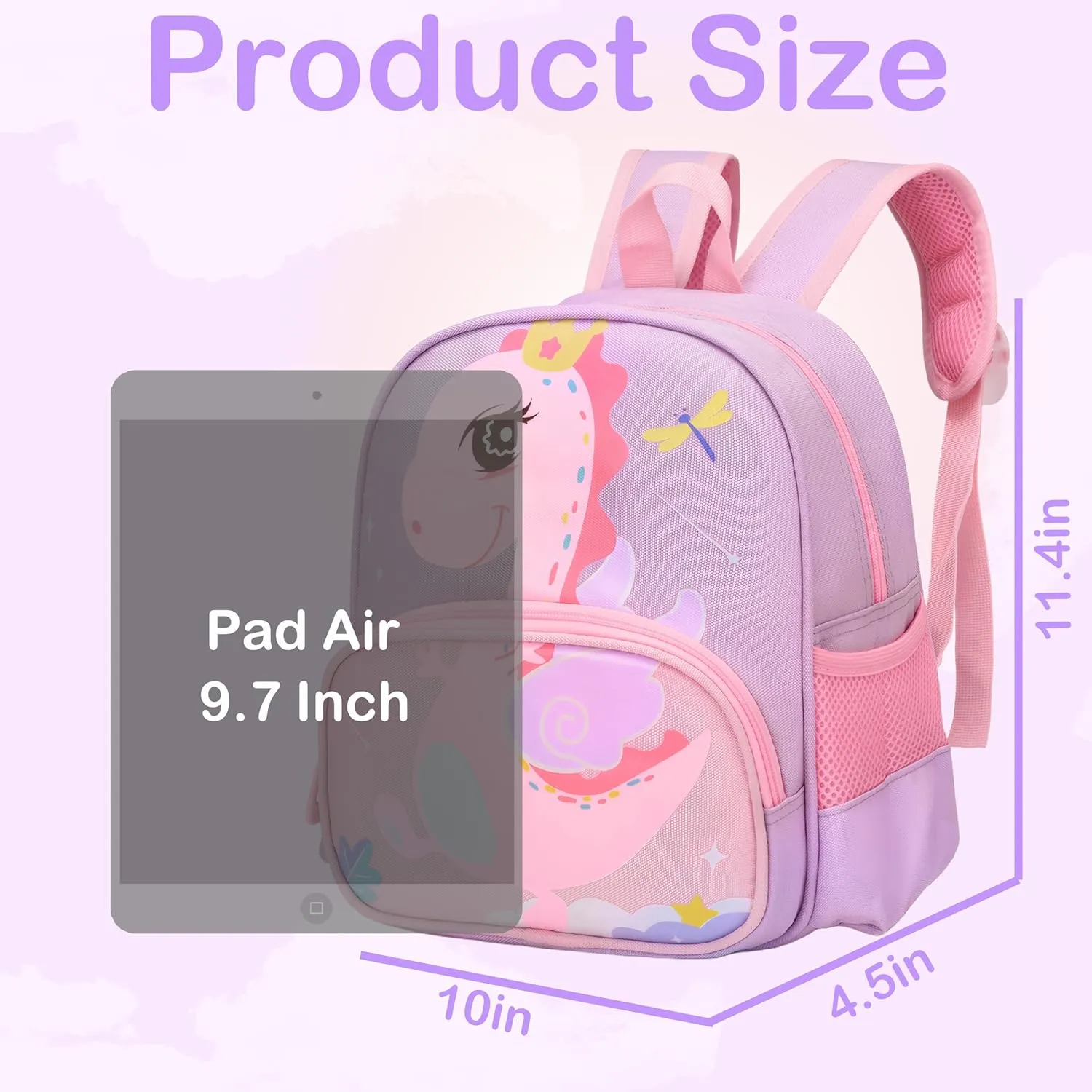 Cute Toddler Backpack Preschool Dinosaur Schoolbag for 2-6 Girls Kindergarten Children Travel Bookbag (Purple)