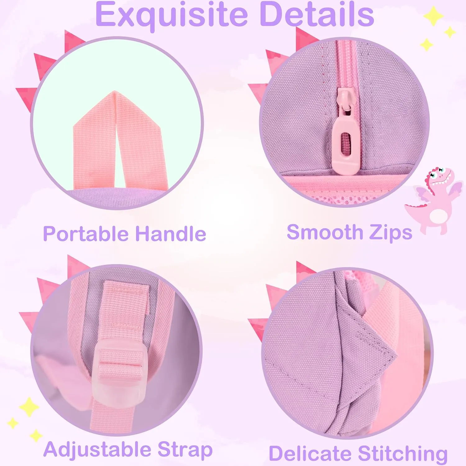 Cute Toddler Backpack Preschool Dinosaur Schoolbag for 2-6 Girls Kindergarten Children Travel Bookbag (Purple)