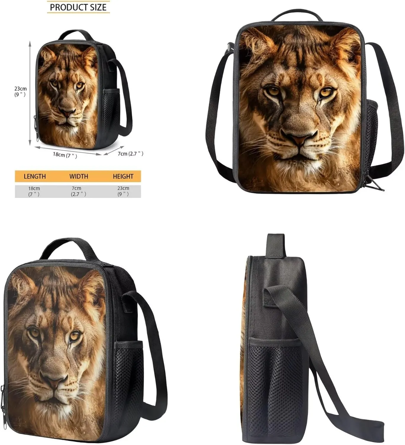 doginthehole Cool Lion Backpack for Boys Cool Kids Bookbag with Lunch Box and Pencil Bags 3 Piece School Bag for Boys 8-12 for Elementary Middle School Casual Travel Book Bags