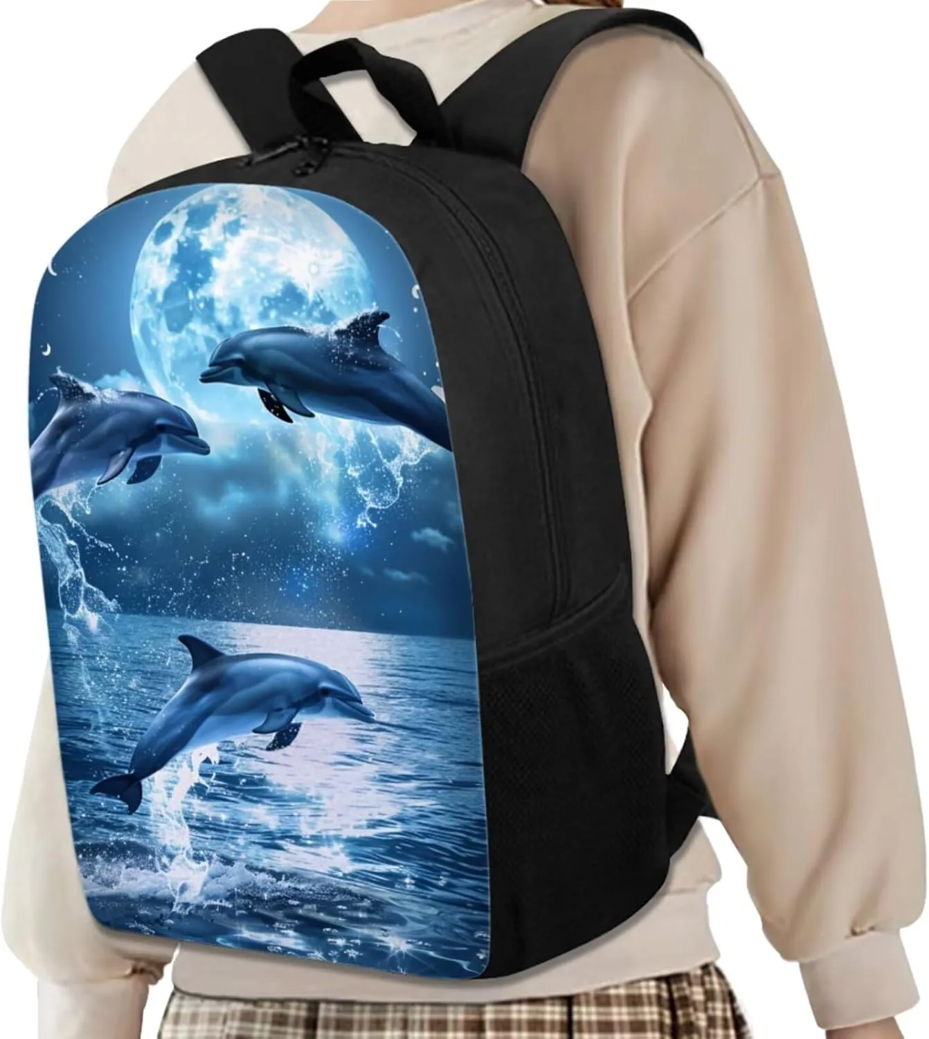 Dolphin Backpacks for Teen Kids Large Capacity School Bag Bookbag Satchel with Insulated Lunch Box Bag Pencil Case Kindergarten Preschool School Bookbag