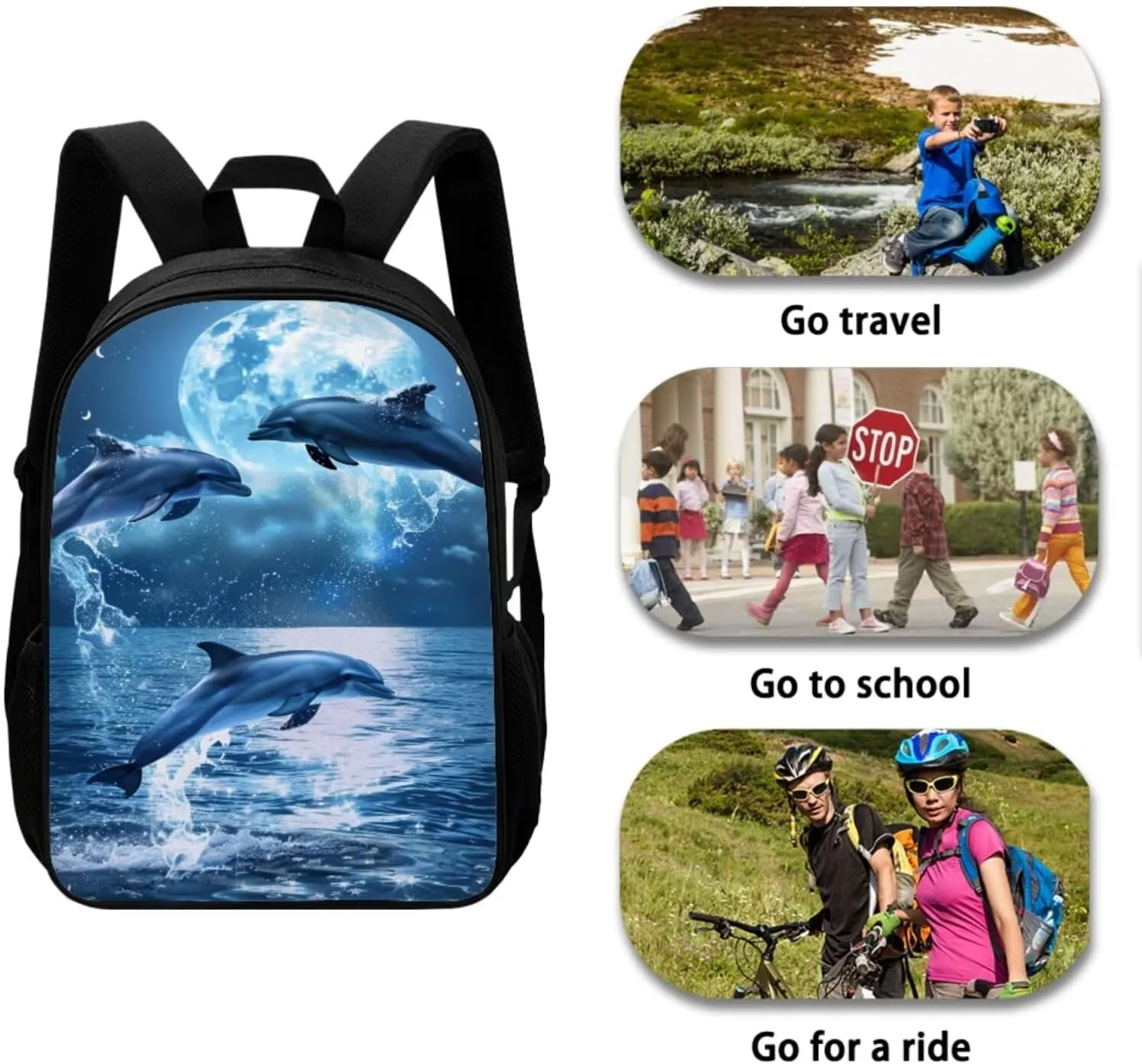 Dolphin Backpacks for Teen Kids Large Capacity School Bag Bookbag Satchel with Insulated Lunch Box Bag Pencil Case Kindergarten Preschool School Bookbag