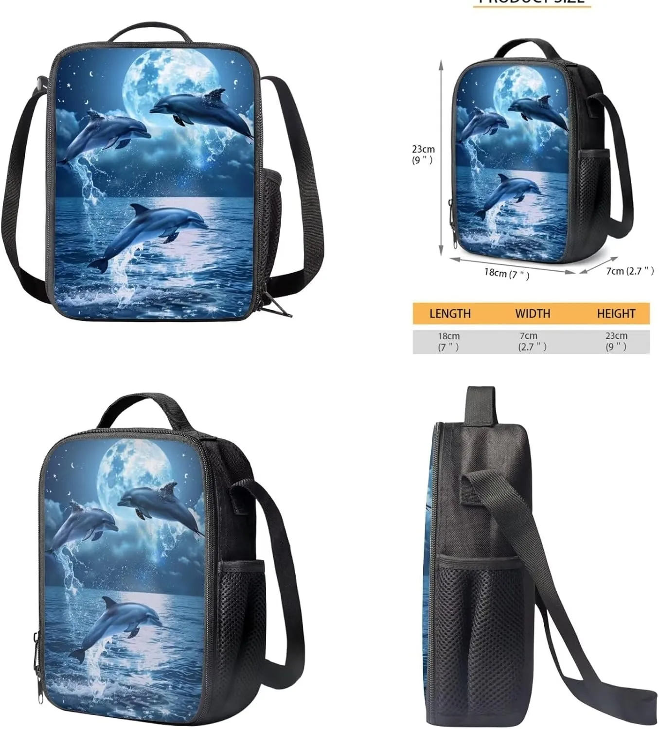 Dolphin Backpacks for Teen Kids Large Capacity School Bag Bookbag Satchel with Insulated Lunch Box Bag Pencil Case Kindergarten Preschool School Bookbag