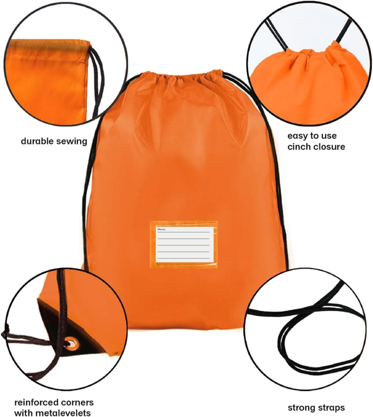 Drawstring Backpack Bulk 20 Pcs Draw String Bags DIY Gym Sports Traveling Yoga Cinch Bag Sackpack Drawstring Memo Card (orange)