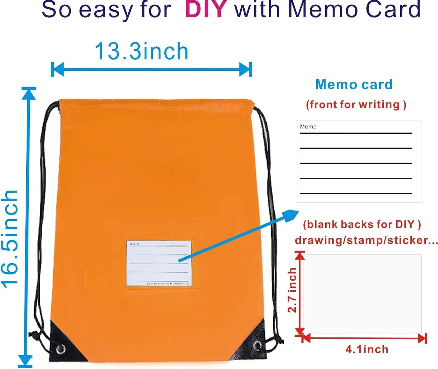 Drawstring Backpack Bulk 20 Pcs Draw String Bags DIY Gym Sports Traveling Yoga Cinch Bag Sackpack Drawstring Memo Card (orange)