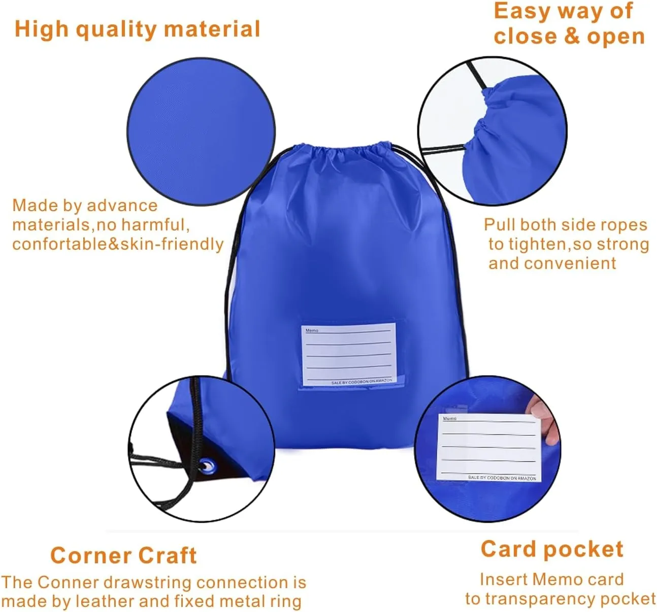 Drawstring Backpack Bulk 20 Pcs Draw String Bags DIY Gym Sports Traveling Yoga Cinch Bag Sackpack Drawstring Memo Card (RoyalBlue bluenoya)