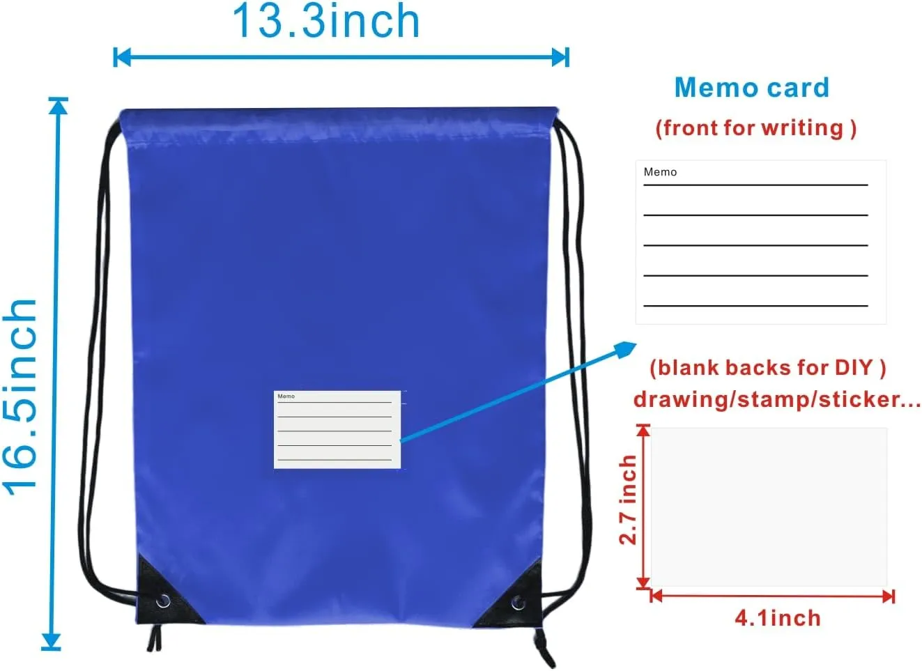 Drawstring Backpack Bulk 20 Pcs Draw String Bags DIY Gym Sports Traveling Yoga Cinch Bag Sackpack Drawstring Memo Card (RoyalBlue bluenoya)