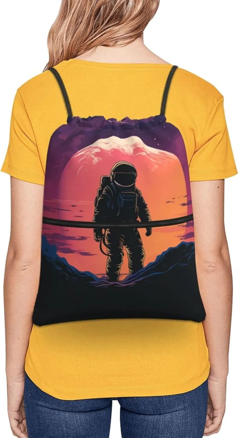 Drawstring Backpack Resistant Sackpack Cool Astronaut Sports Gym Bag String Bag for Women Men