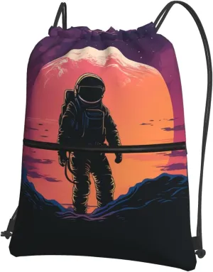 Drawstring Backpack Resistant Sackpack Cool Astronaut Sports Gym Bag String Bag for Women Men