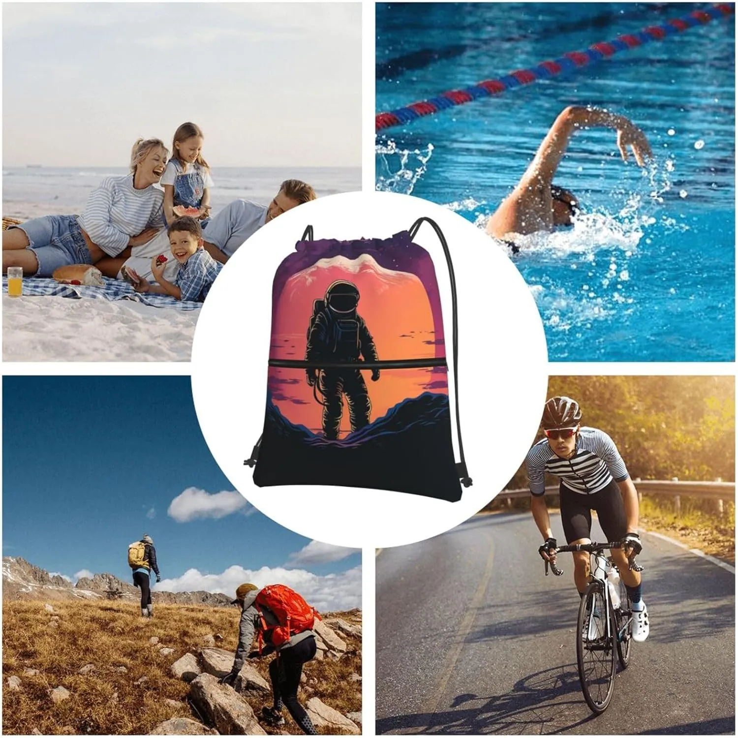 Drawstring Backpack Resistant Sackpack Cool Astronaut Sports Gym Bag String Bag for Women Men