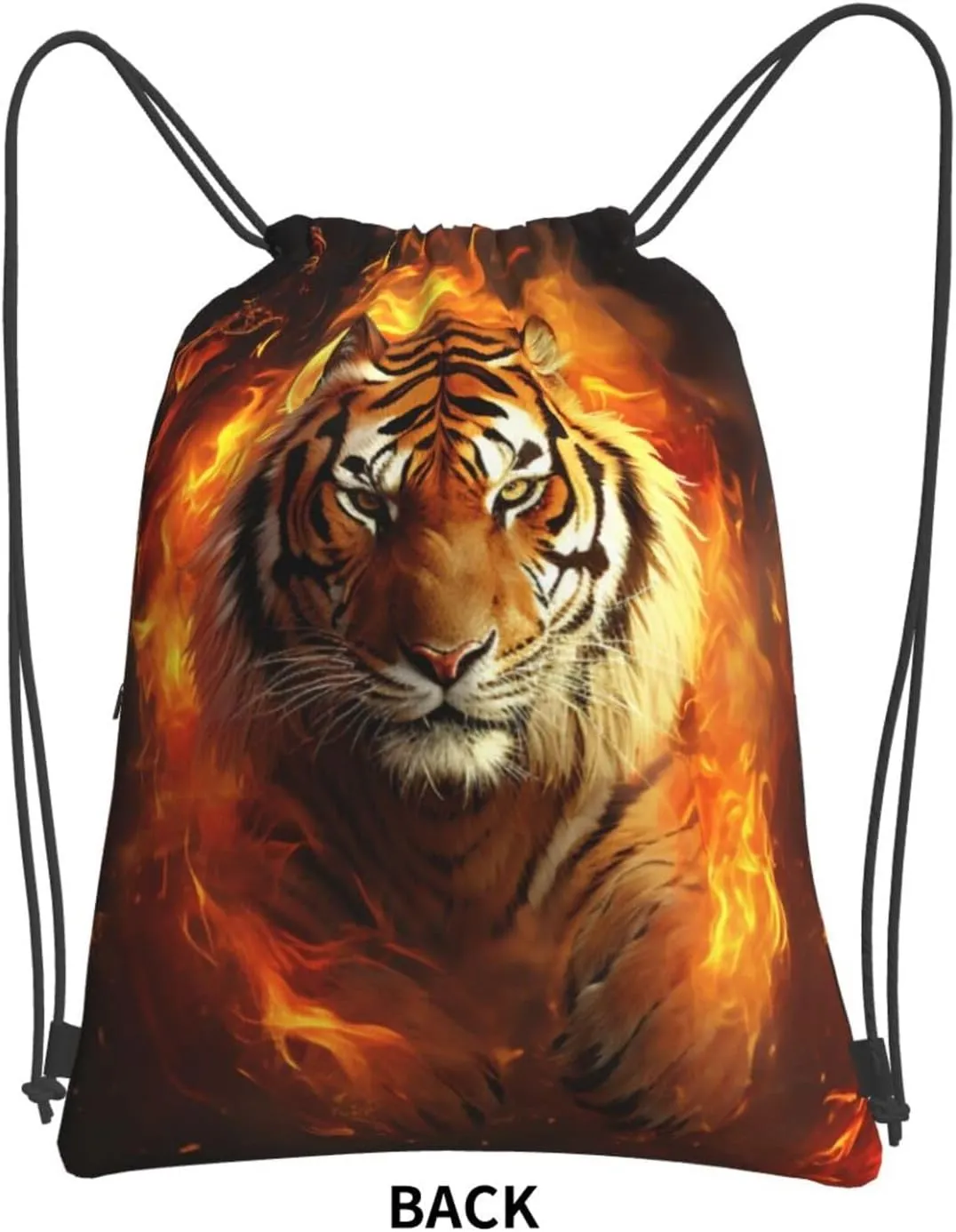 Drawstring Backpack Resistant Sackpack Cool Tiger in Flame Sports Gym Bag String Bag for Women Men
