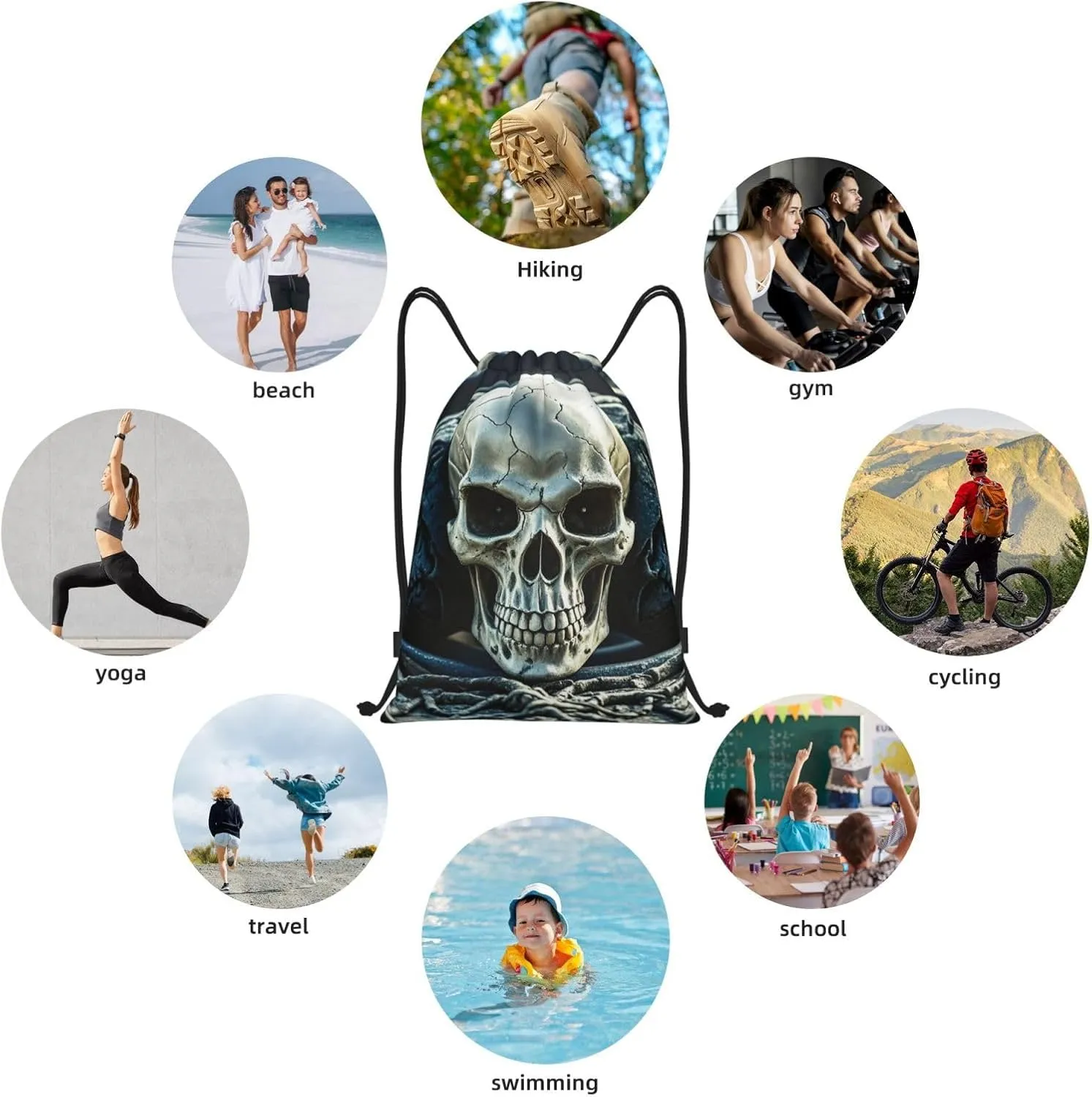 Drawstring Backpack Sports Gym Bag Cool Evil Skull Drawstring Bags for Gym Sports Yoga Travel Small