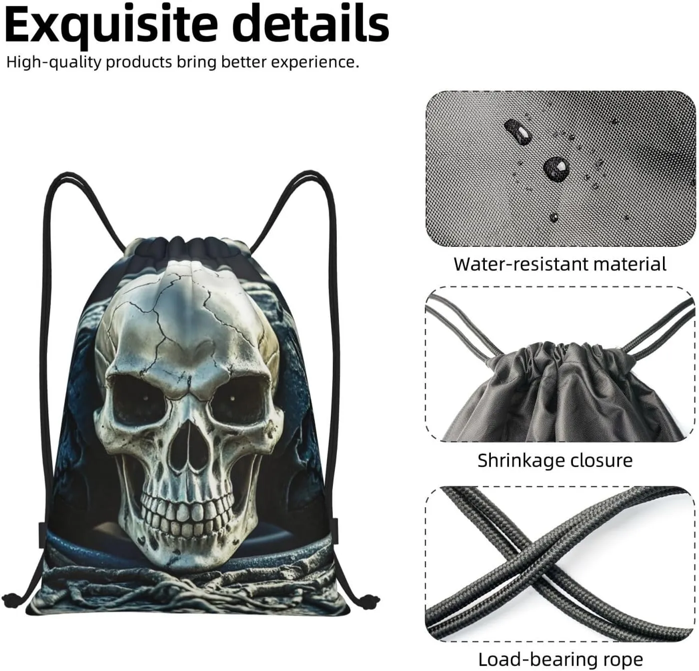 Drawstring Backpack Sports Gym Bag Cool Evil Skull Drawstring Bags for Gym Sports Yoga Travel Small