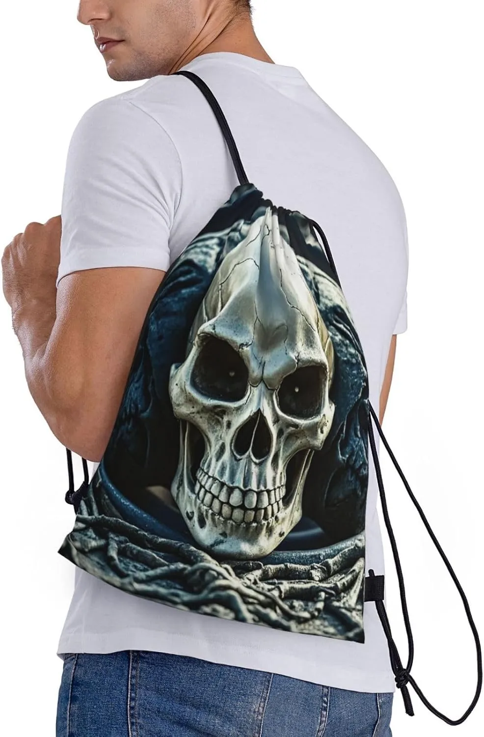 Drawstring Backpack Sports Gym Bag Cool Evil Skull Drawstring Bags for Gym Sports Yoga Travel Small