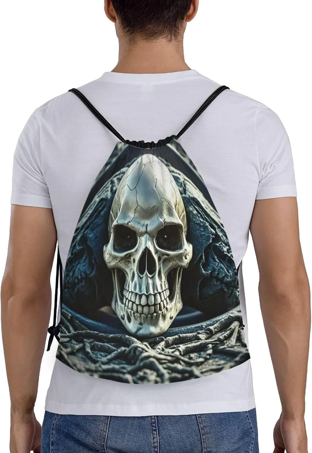 Drawstring Backpack Sports Gym Bag Cool Evil Skull Drawstring Bags for Gym Sports Yoga Travel Small