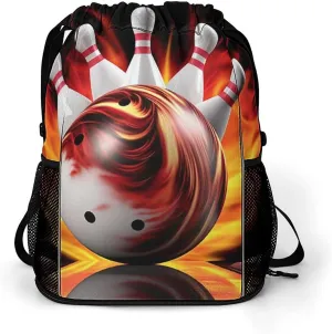 Drawstring Backpack Sports Gym Bag Resistant Sackpack Bowling Ball String Bag for Women Men, 45.5x41.5x36cm
